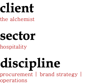 client the alchemist sector hospitality discipline procurement | brand strategy | operations